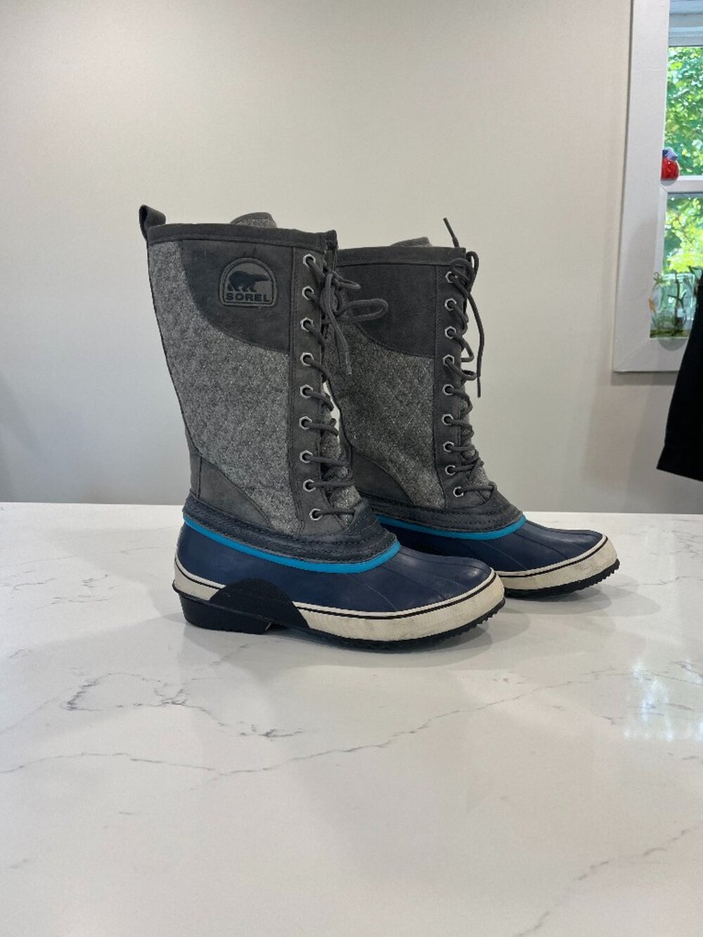 Sorel NL1619 Sorel Waterproof Rain Leather Blue/Gray Lace Up Womens Boots Sz 9